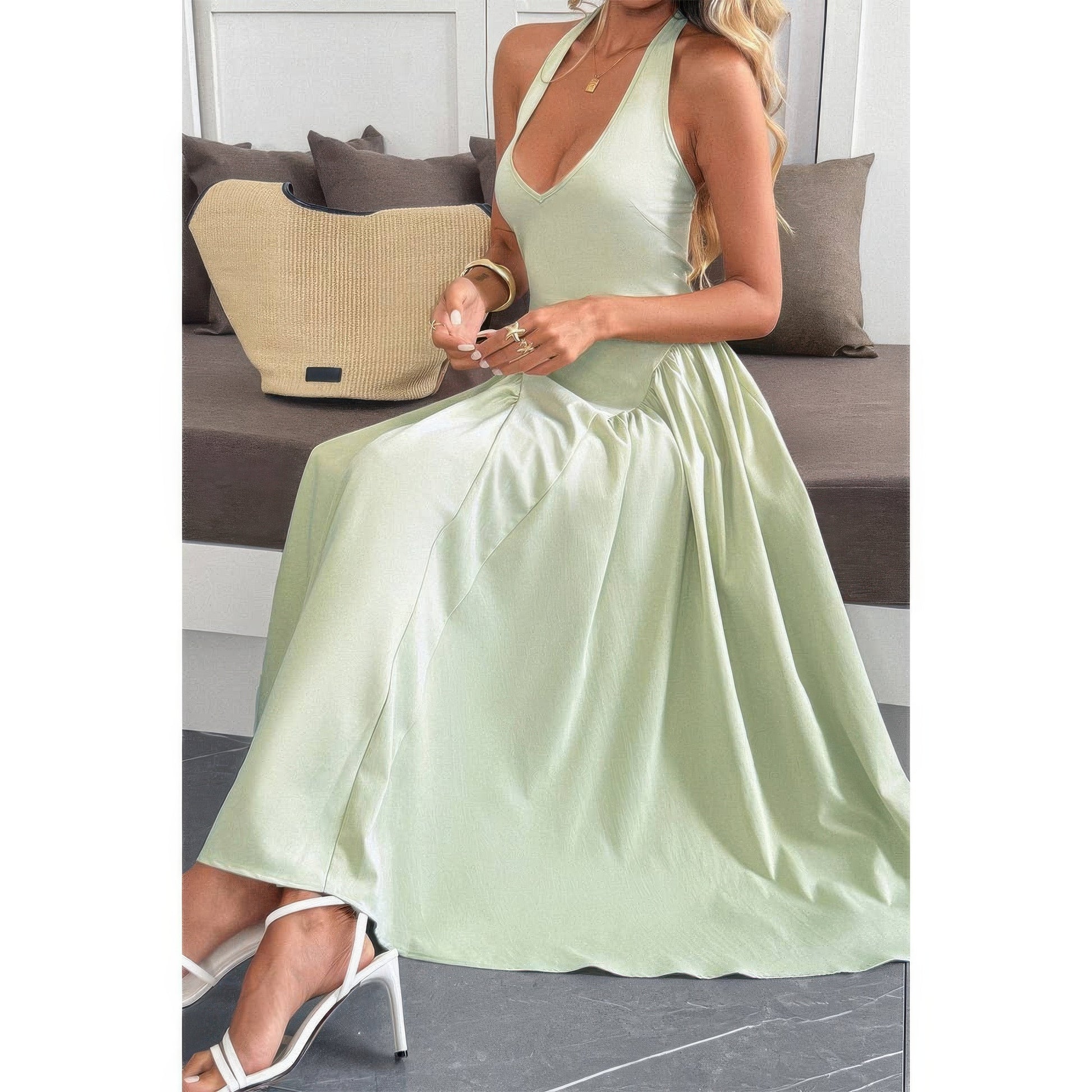 Halter Back-Zip Midi Sundress