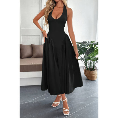 Halter Back-Zip Midi Sundress