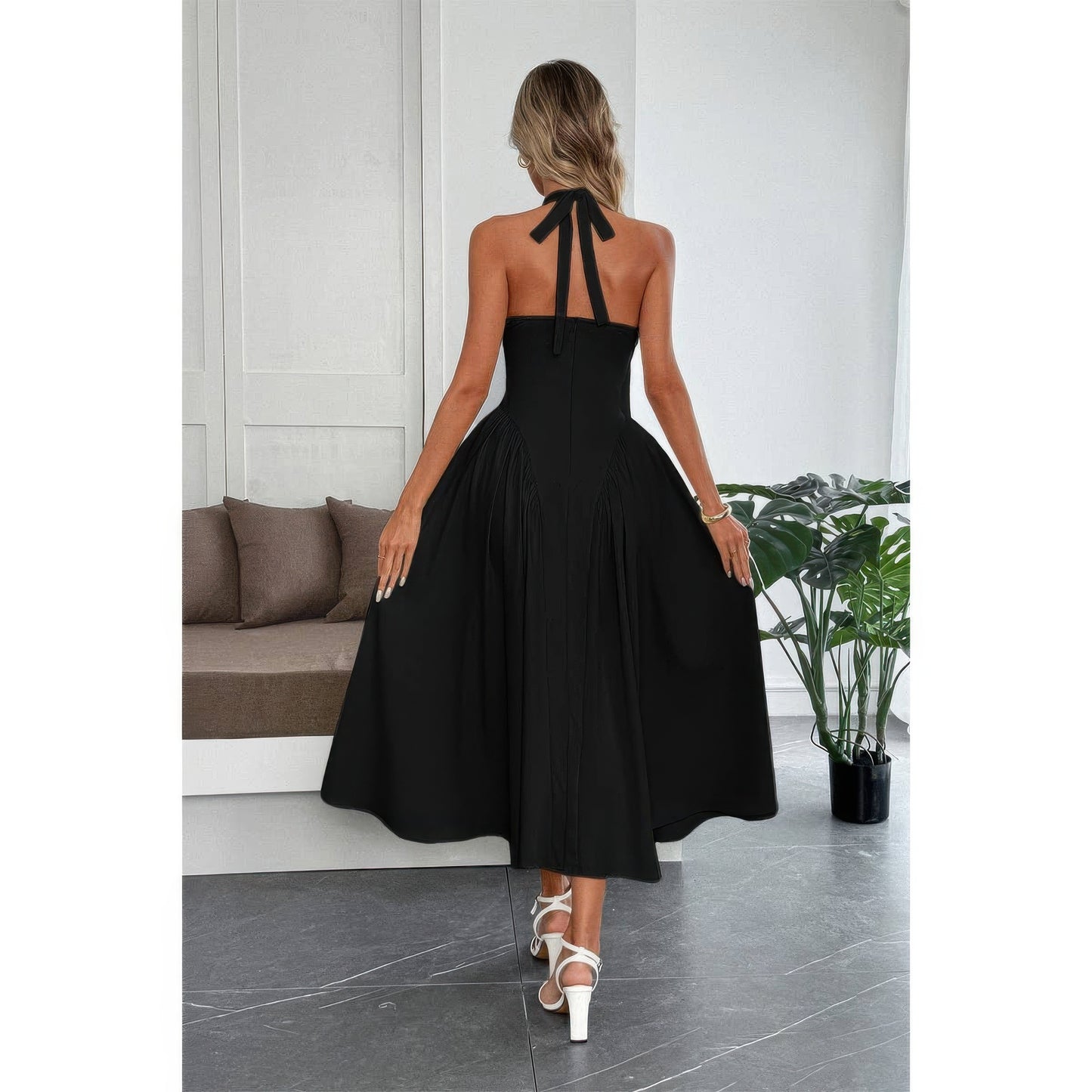 Halter Back-Zip Midi Sundress