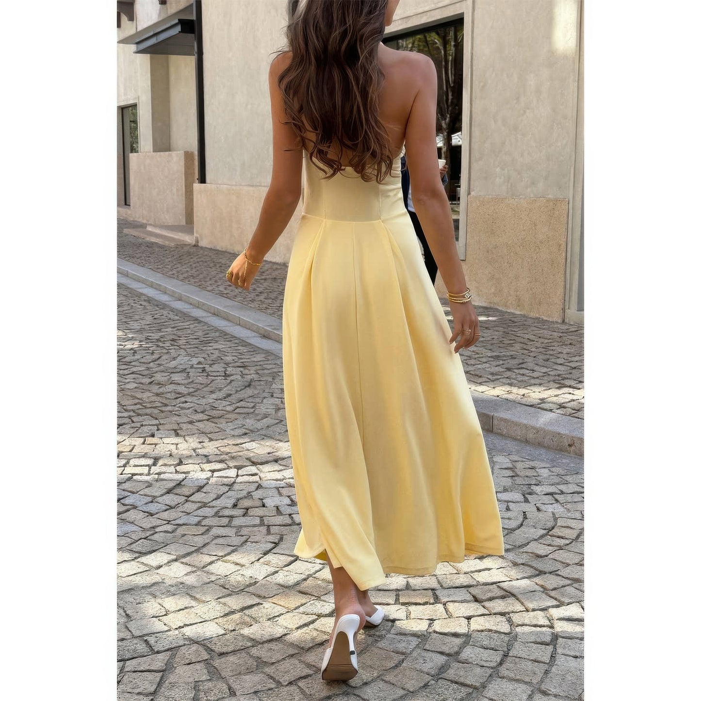Halter Solid Dropped Hem Midi Dress