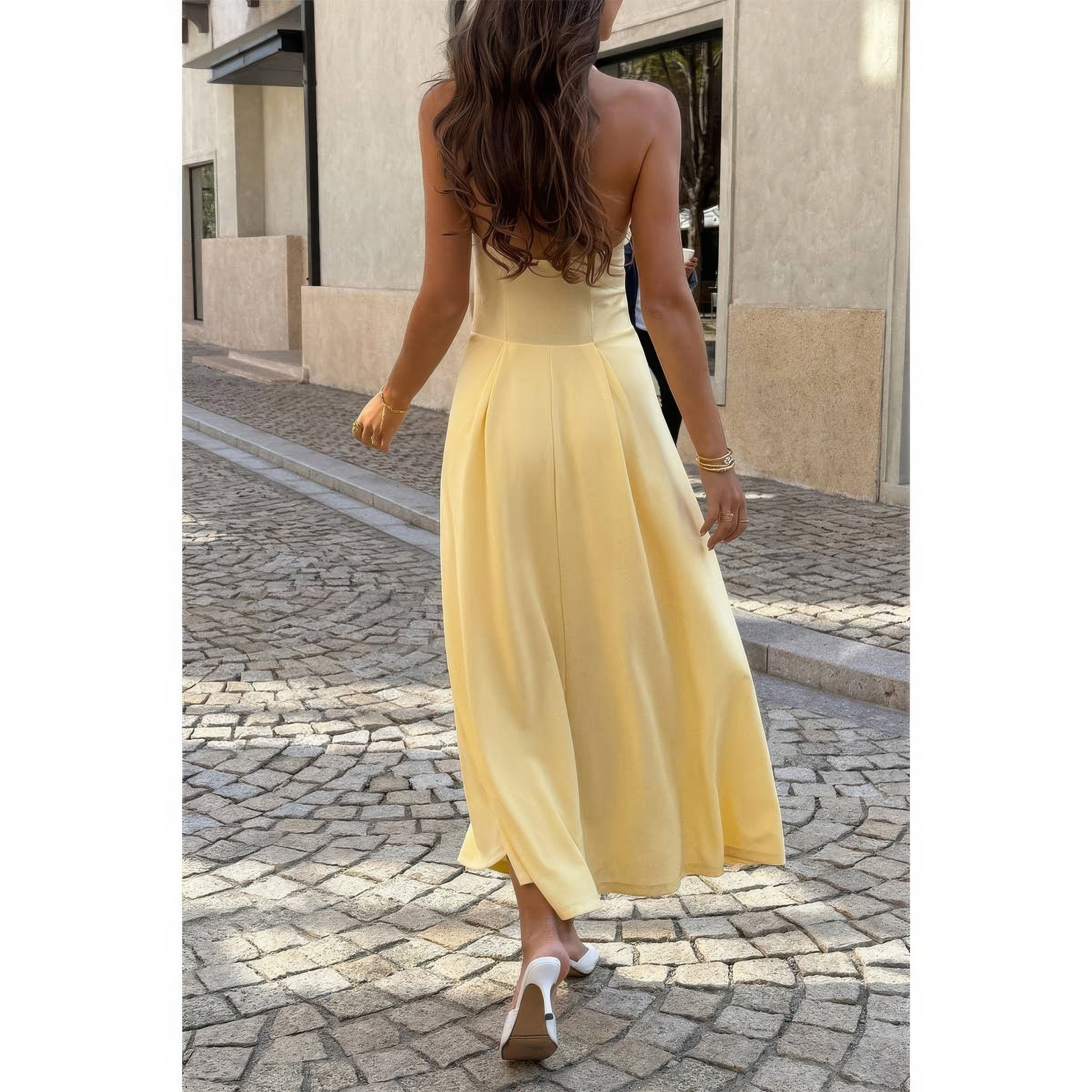 Halter Solid Dropped Hem Midi Dress