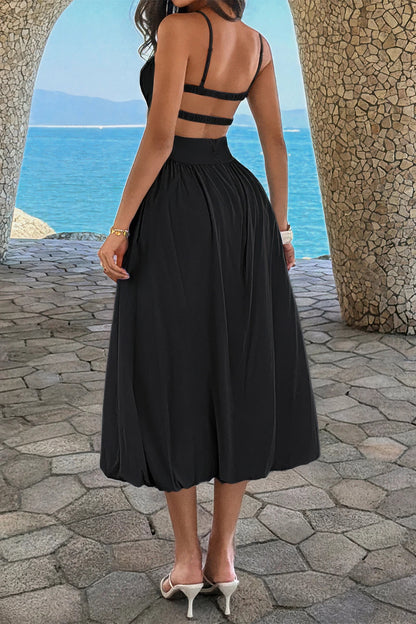 Solid Sleeveless Ruched Bust A Line Dress