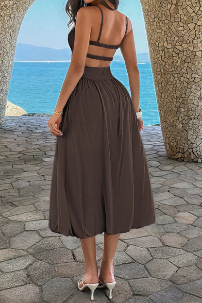 Solid Sleeveless Ruched Bust A Line Dress