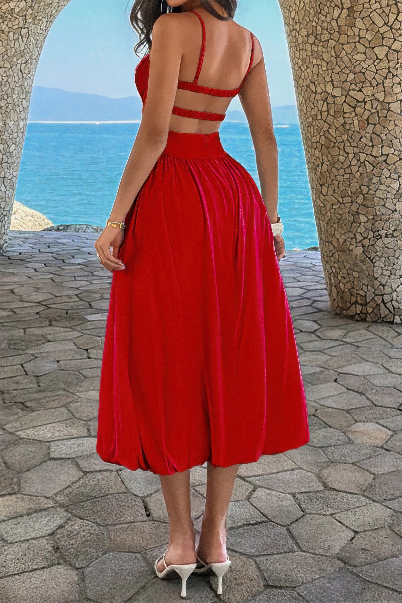 Solid Sleeveless Ruched Bust A Line Dress