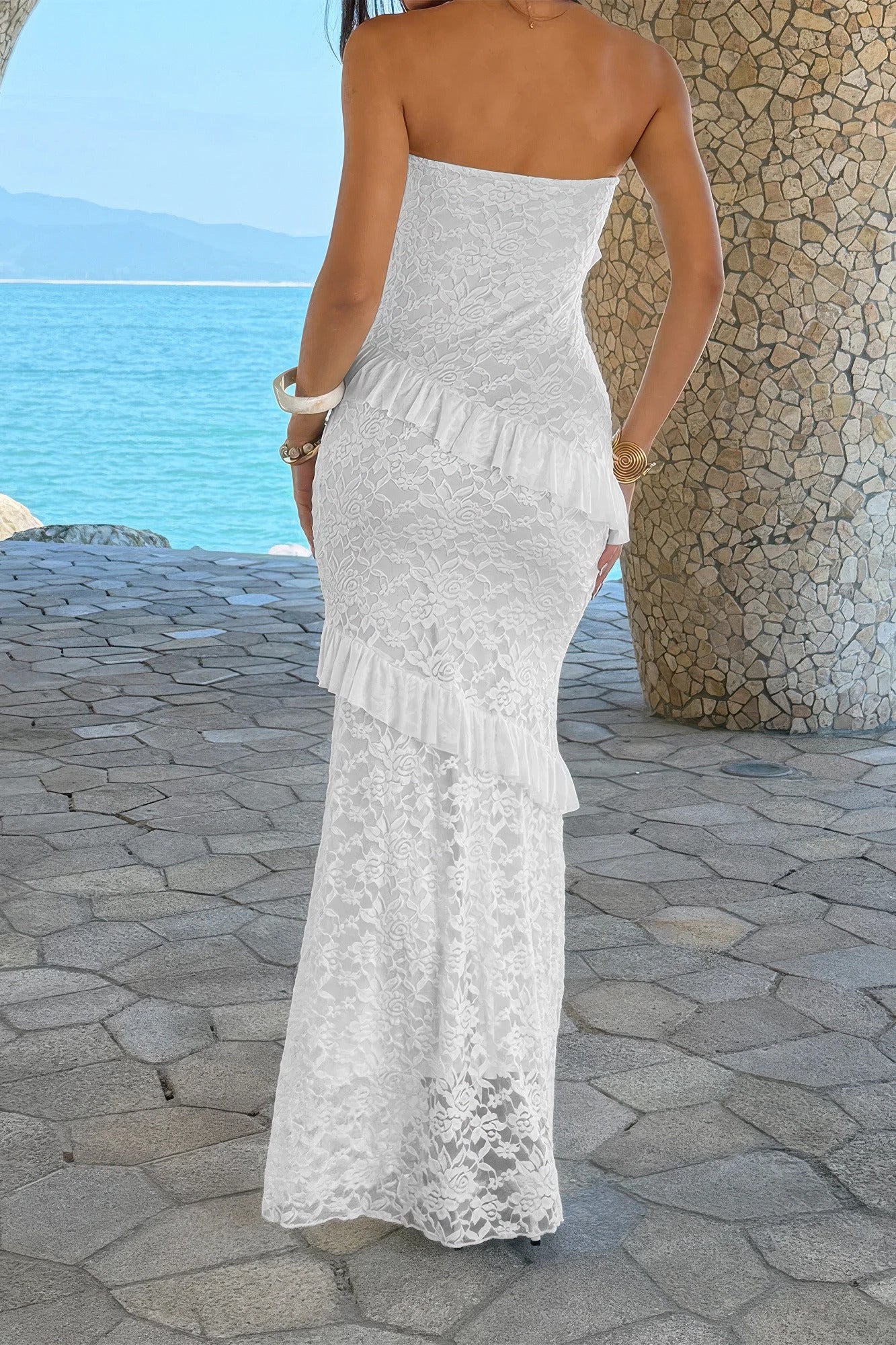 Solid Off Shoulder Bodycon Lace Maxi Dress
