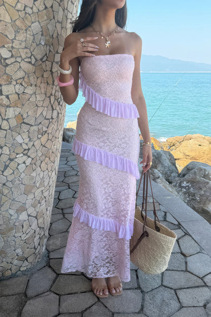 Solid Off Shoulder Bodycon Lace Maxi Dress