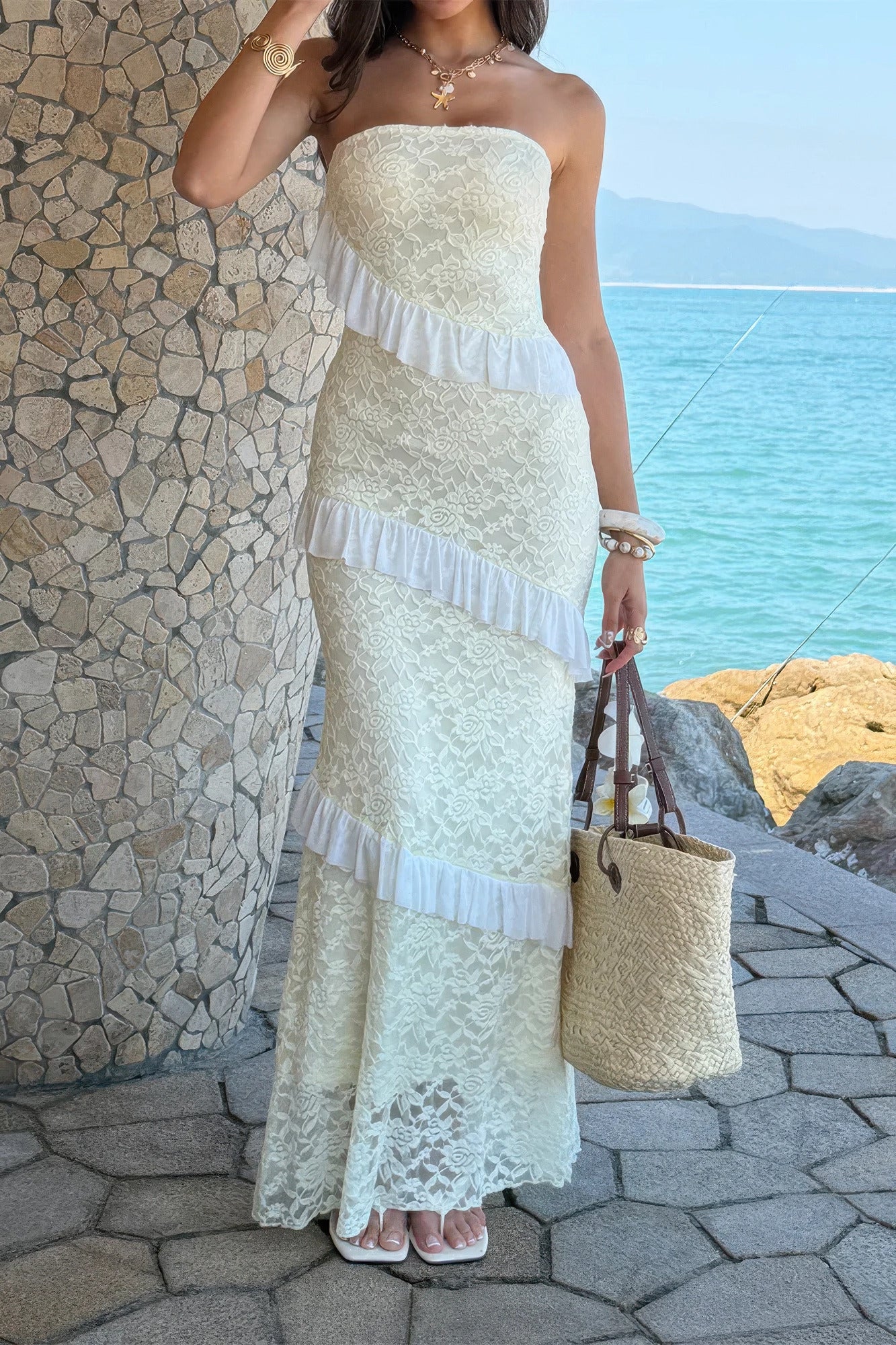 Solid Off Shoulder Bodycon Lace Maxi Dress