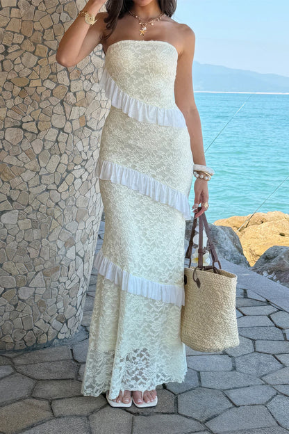 Solid Off Shoulder Bodycon Lace Maxi Dress