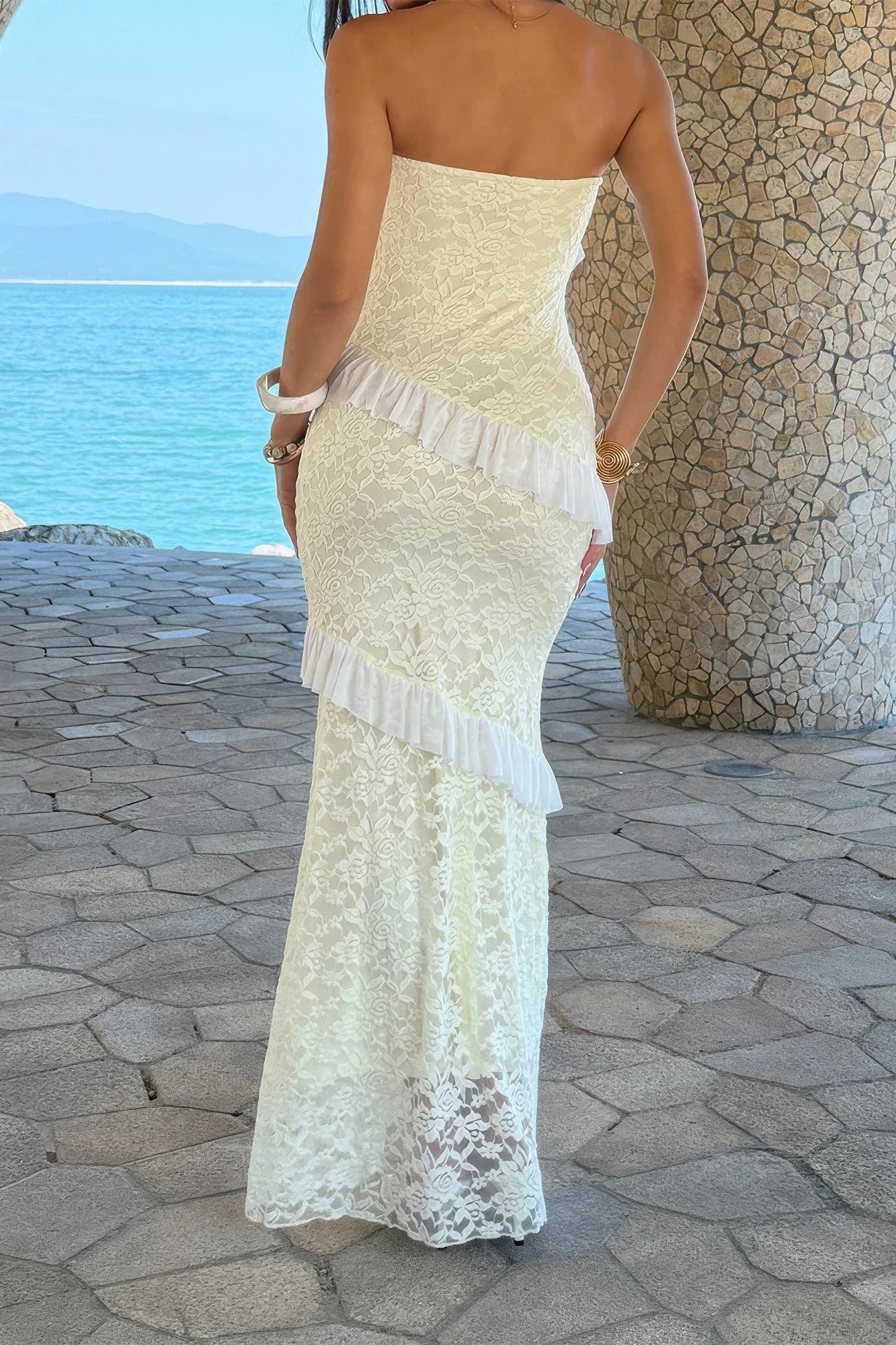 Solid Off Shoulder Bodycon Lace Maxi Dress