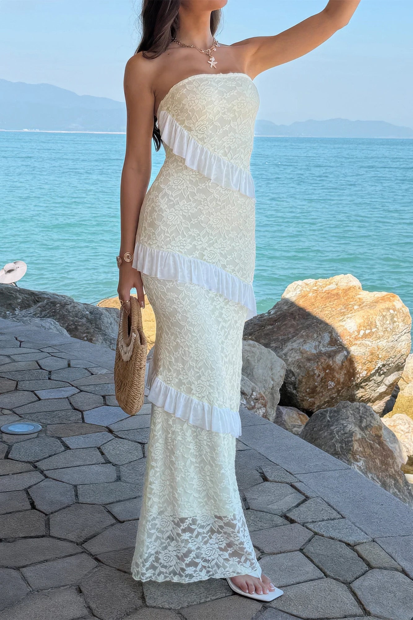 Solid Off Shoulder Bodycon Lace Maxi Dress