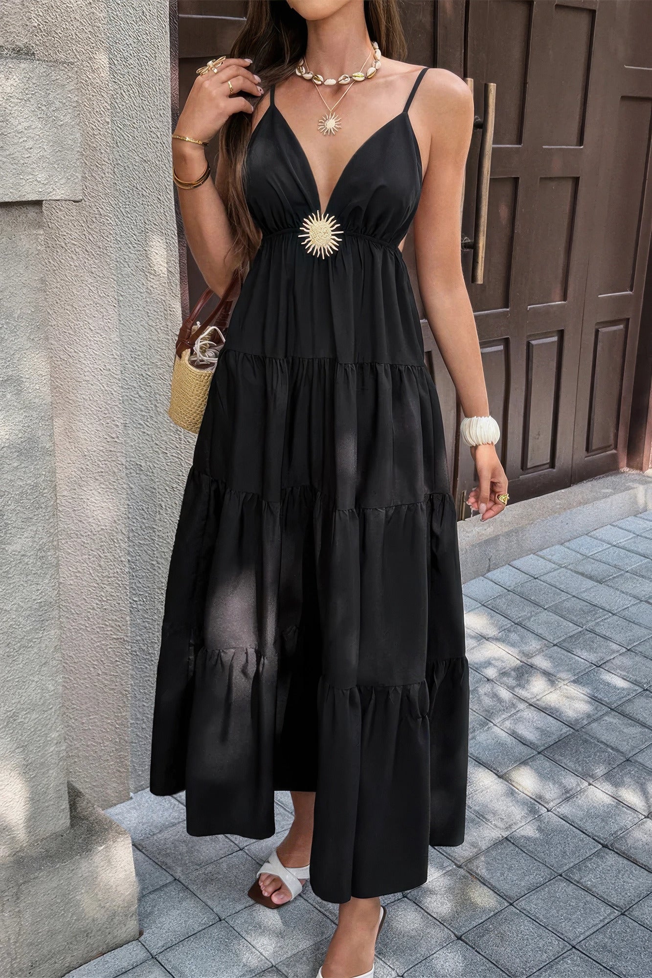 High Waist Sleeveless Open Back Full Dress