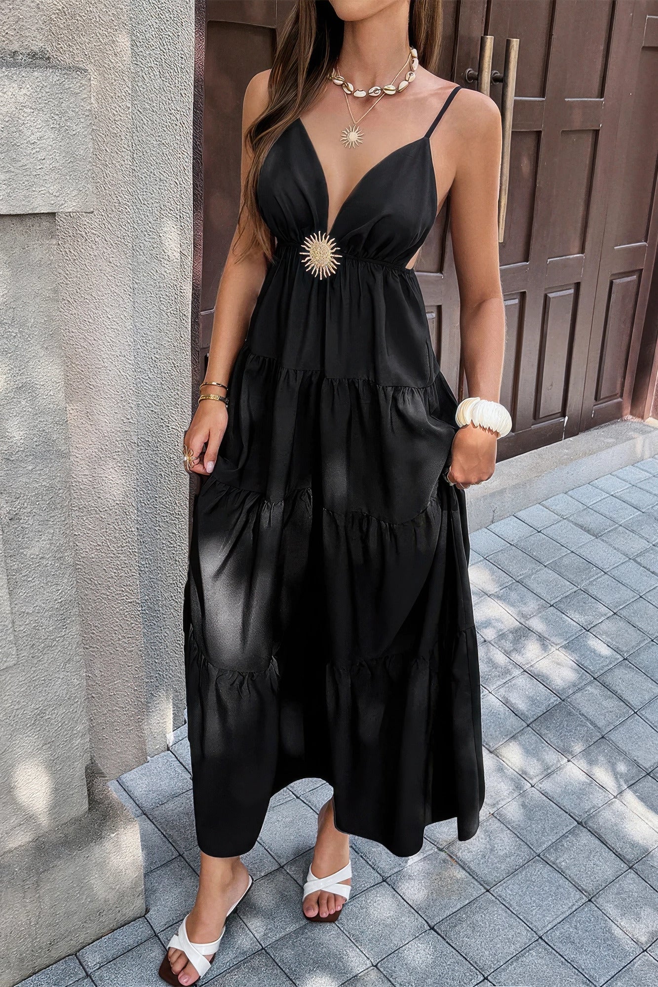 High Waist Sleeveless Open Back Full Dress