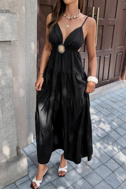 High Waist Sleeveless Open Back Full Dress