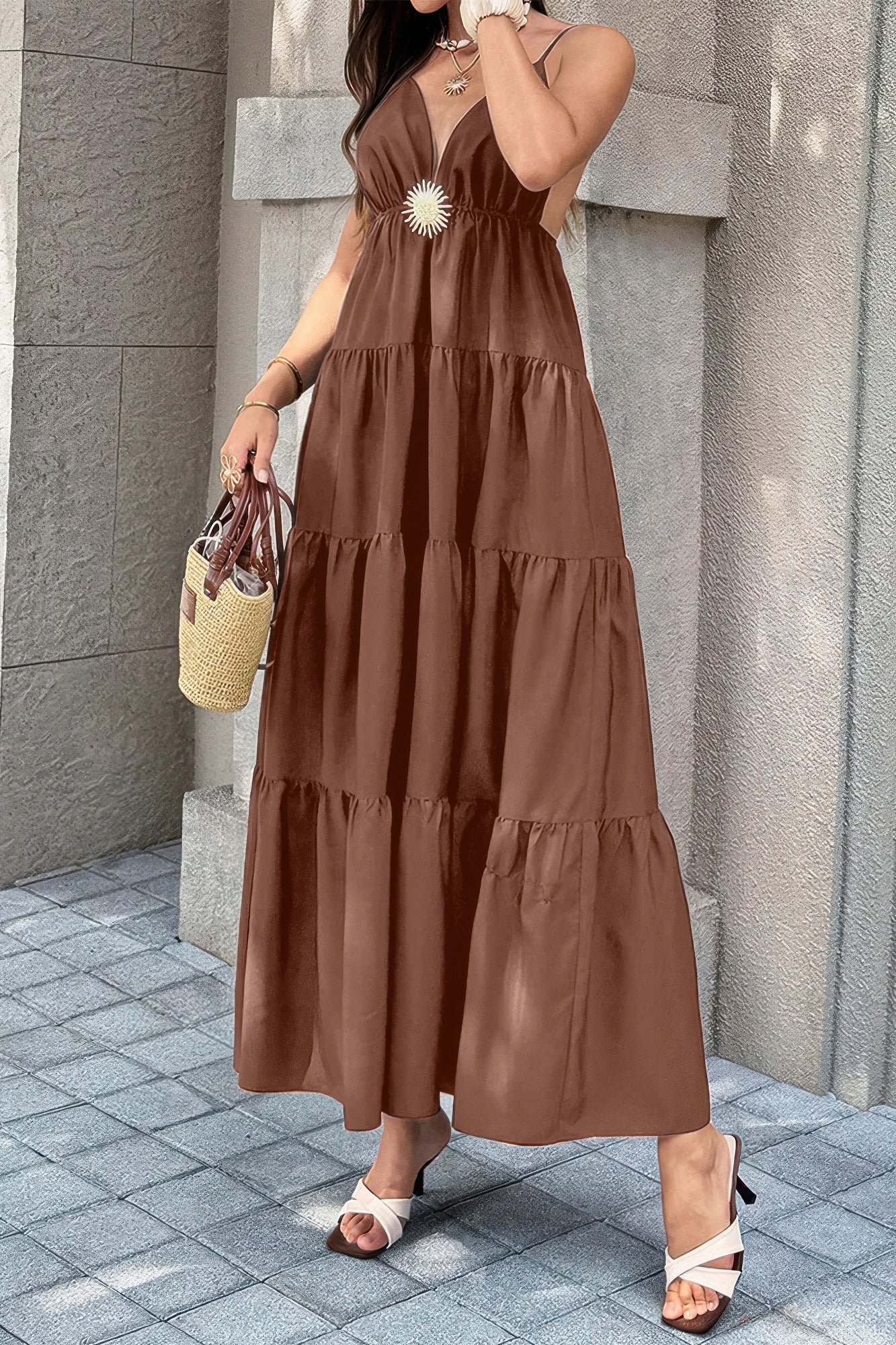 High Waist Sleeveless Open Back Full Dress