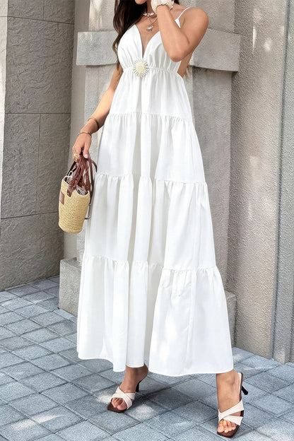 High Waist Sleeveless Open Back Full Dress