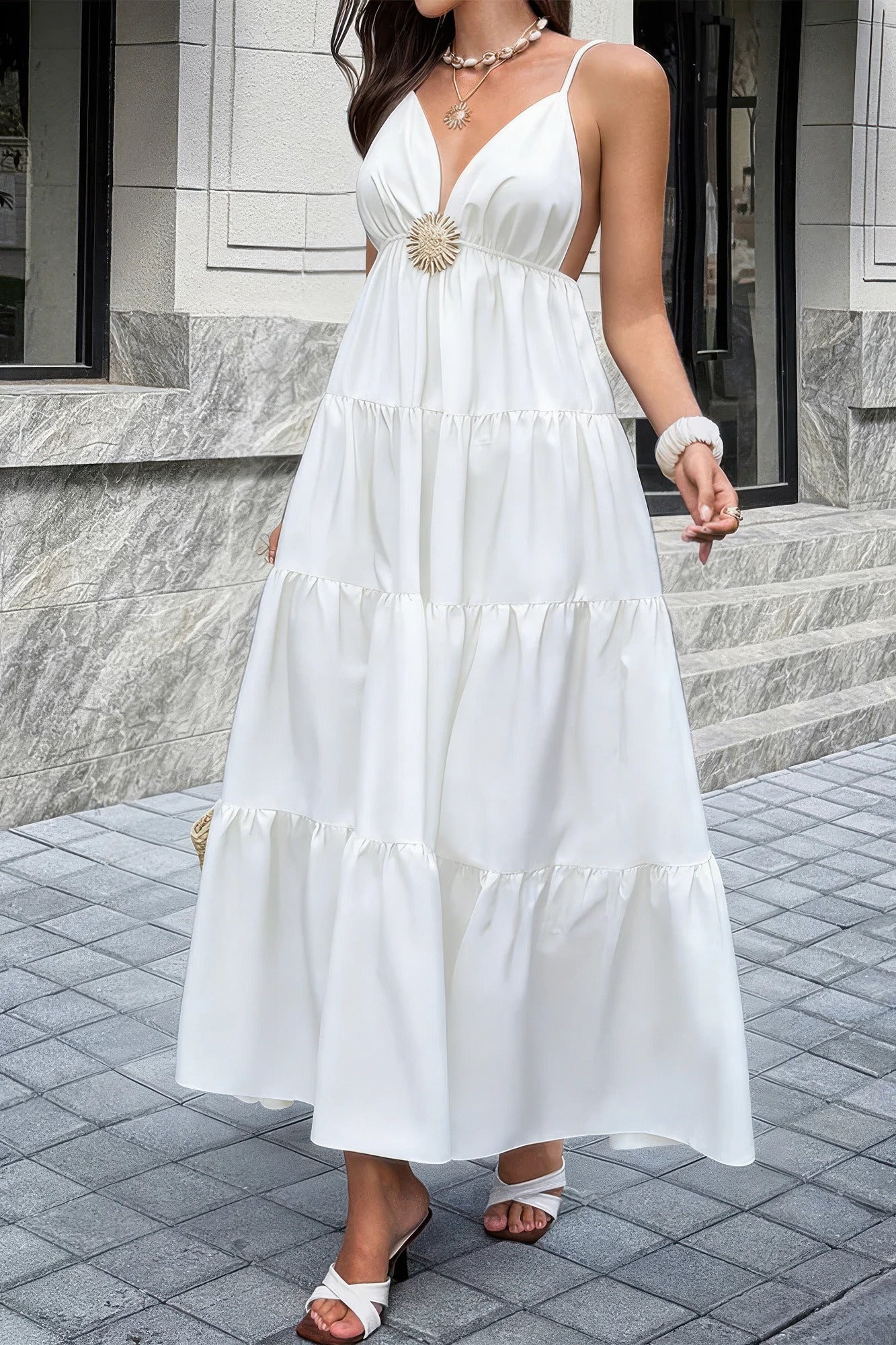 High Waist Sleeveless Open Back Full Dress