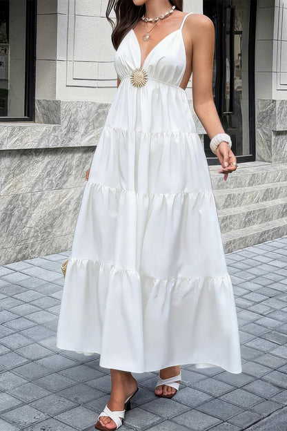 High Waist Sleeveless Open Back Full Dress