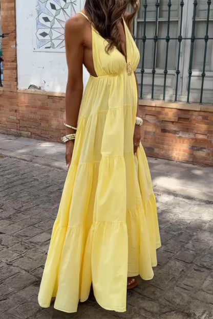 High Waist Sleeveless Open Back Full Dress