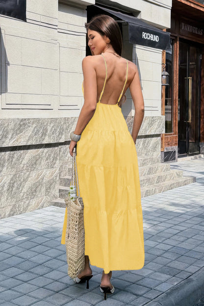High Waist Sleeveless Open Back Full Dress