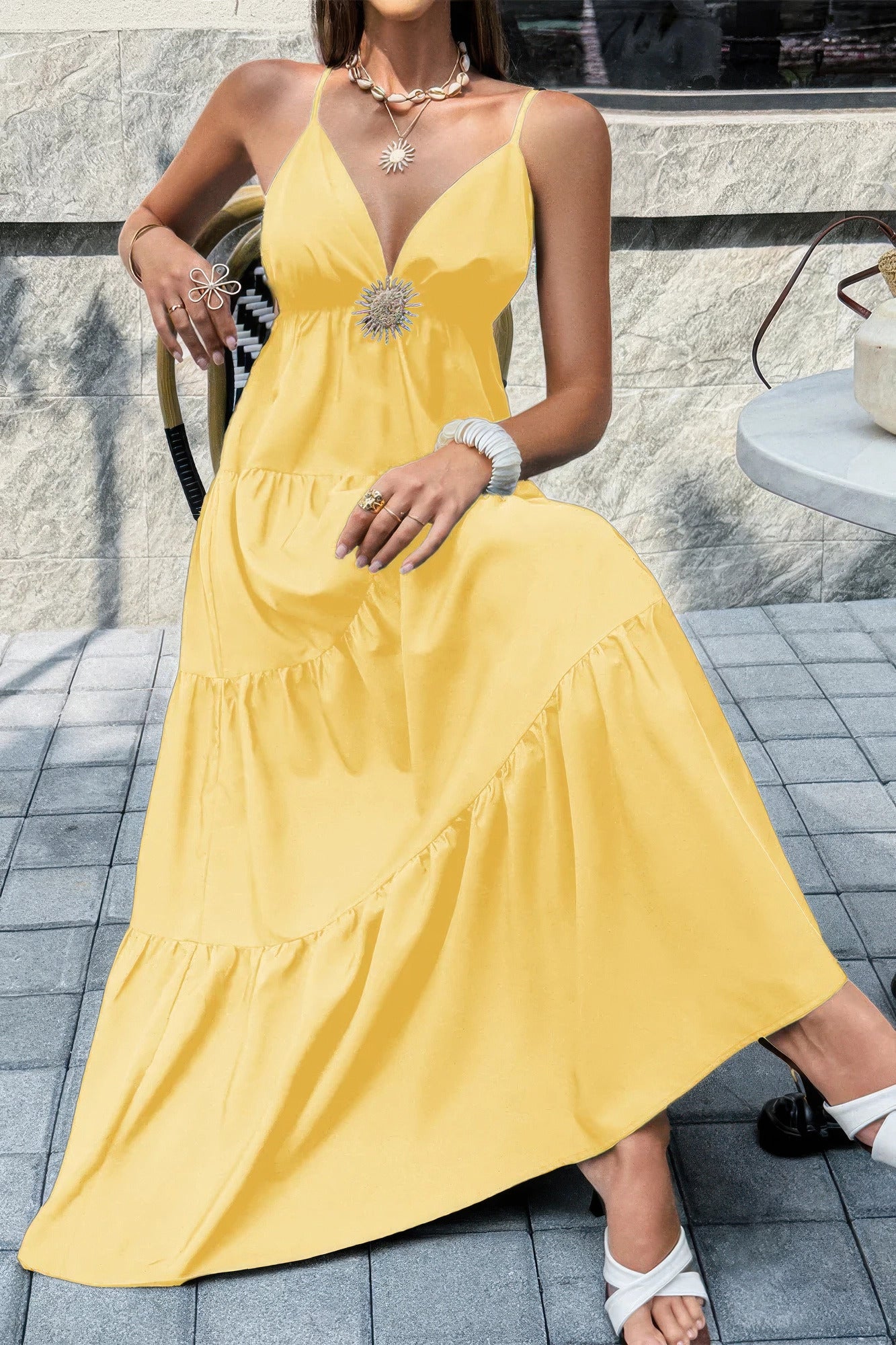 High Waist Sleeveless Open Back Full Dress