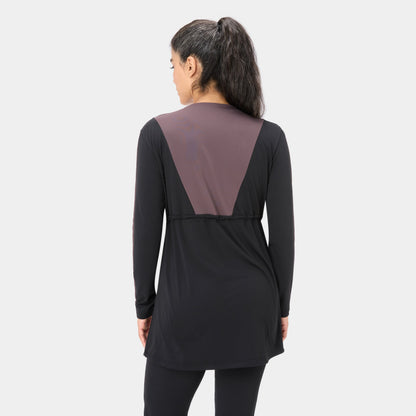 Onyx Flow Longline Modest Training Top — Black & Burnt Mauve