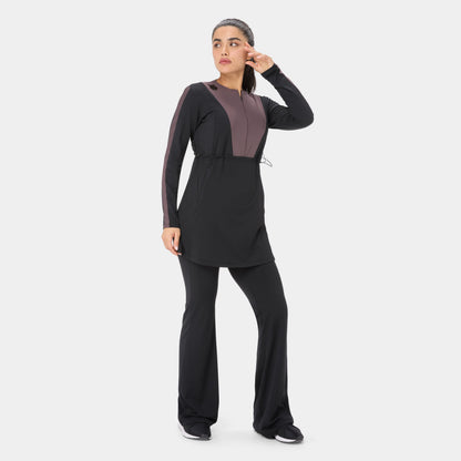 Onyx Flow Longline Modest Training Top — Black & Burnt Mauve