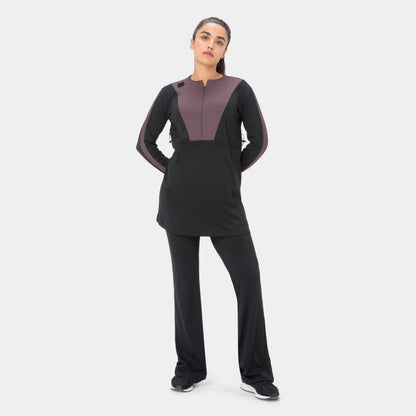 Onyx Flow Longline Modest Training Top — Black & Burnt Mauve