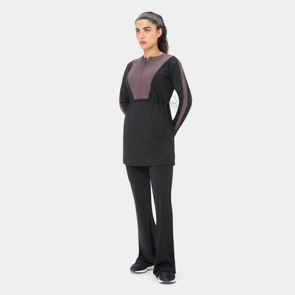 Onyx Flow Longline Modest Training Top — Black & Burnt Mauve