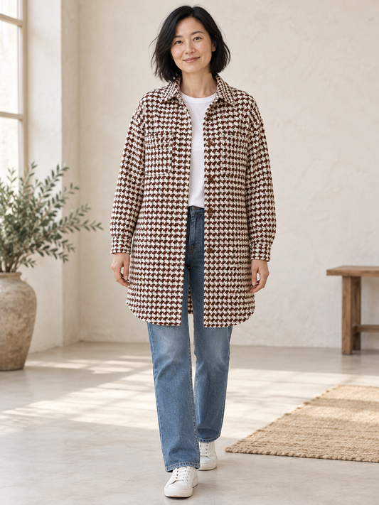 Houndstooth button-front coat