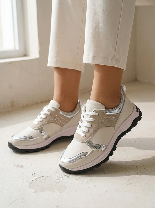 Metallic-trim lace-up sneakers