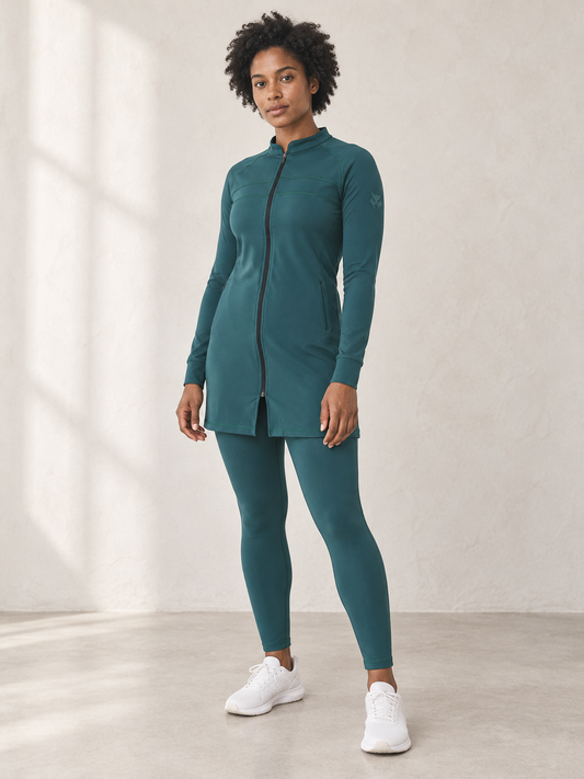 Onyx Raglan Full-Zip Modest Training Top — Alpha Forest