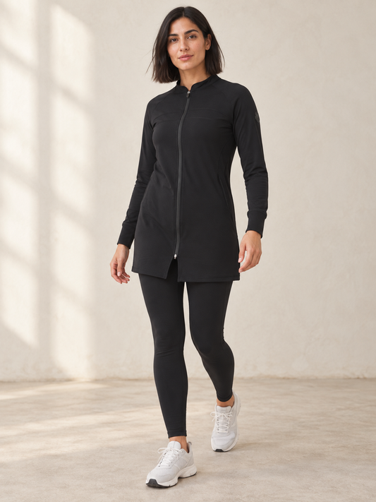 Onyx Raglan Full-Zip Modest Training Top — War Black