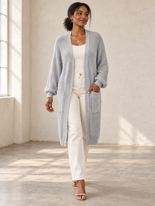 Longline open-front pocket cardigan