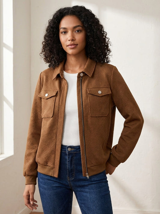 Textured zip-front pocket jacket