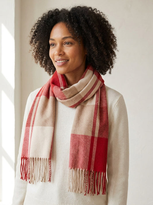 Plaid fringed scarf