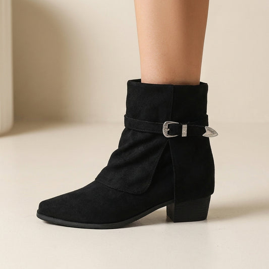 Buckle-detail block-heel ankle boots