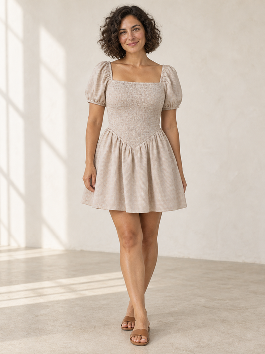 Ramona Tan Gingham Dress