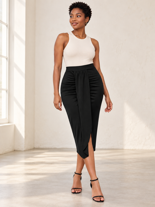 Ruched wrap-front pencil skirt