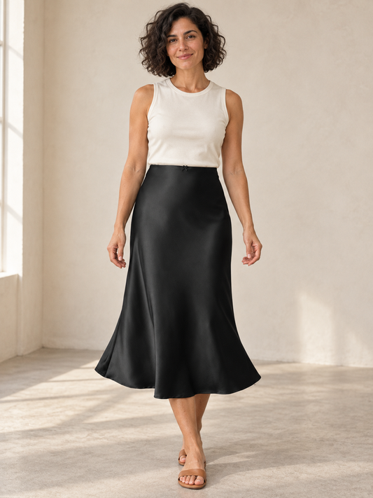 Satin midi skirt