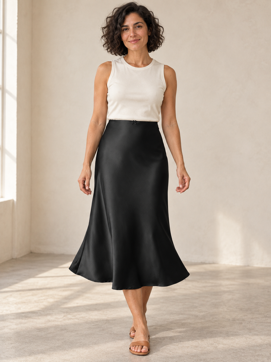 Satin midi skirt