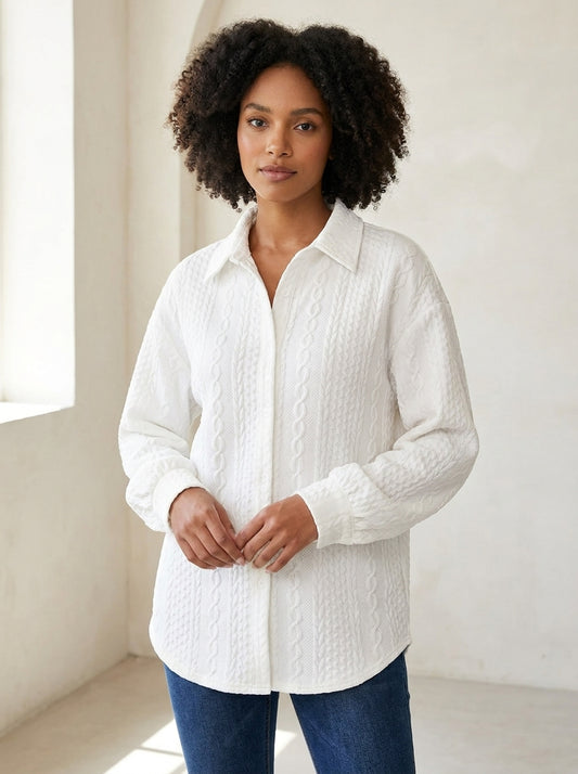 Textured button-front shacket