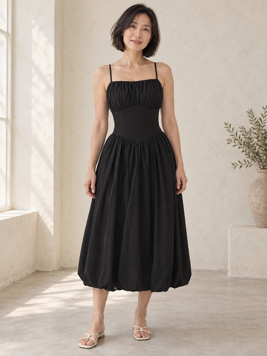 Ruched-Bodice A-Line Dress