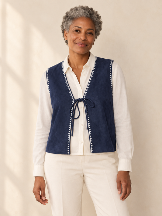 Contrast-trim tie-front vest