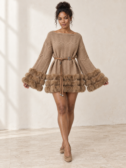 Fur Belted Mini Dress