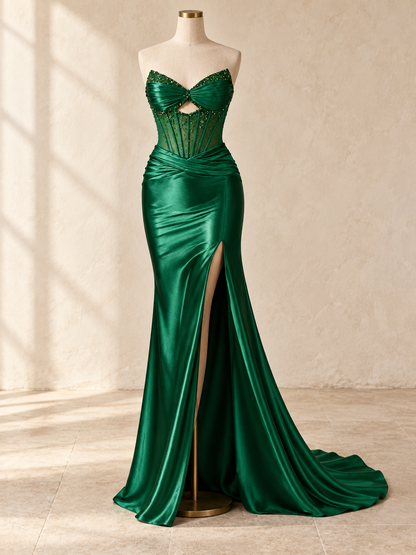 STRAPLESS SATIN CORSET DRESS
