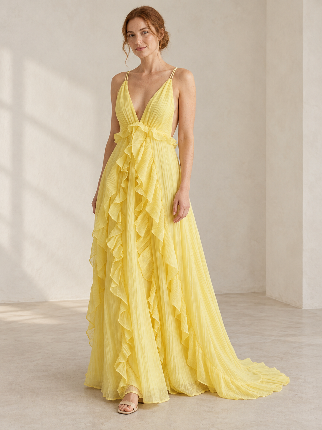 The Juliette Crinkle Chiffon Ruffle Maxi Dress- Stylist's Pick – product cover