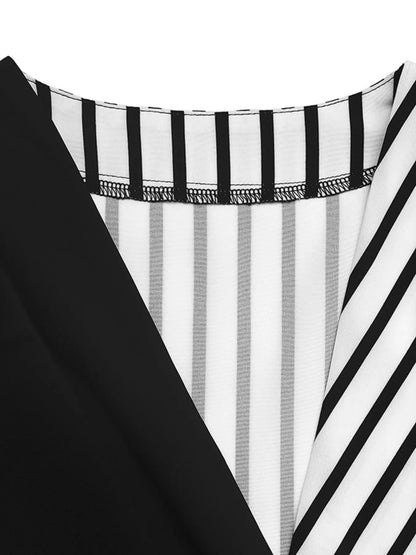 Striped crossover tie-waist blouse