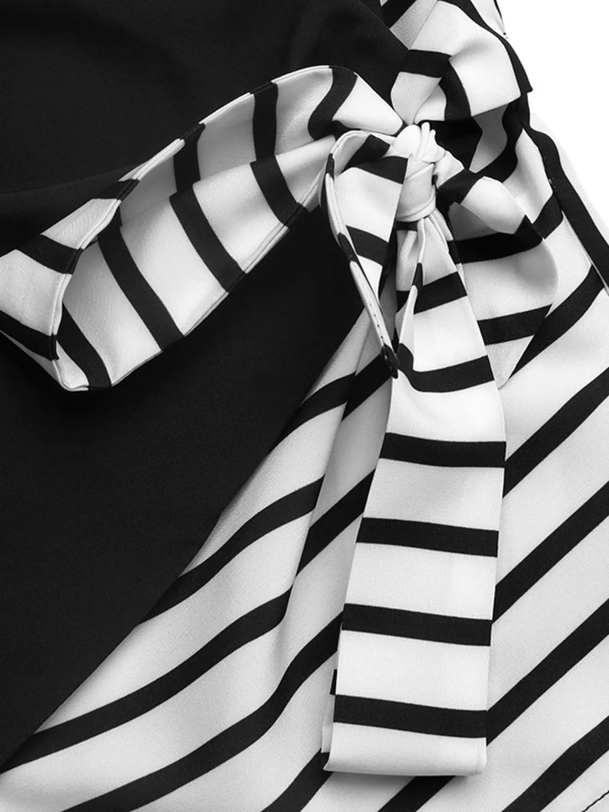 Striped crossover tie-waist blouse