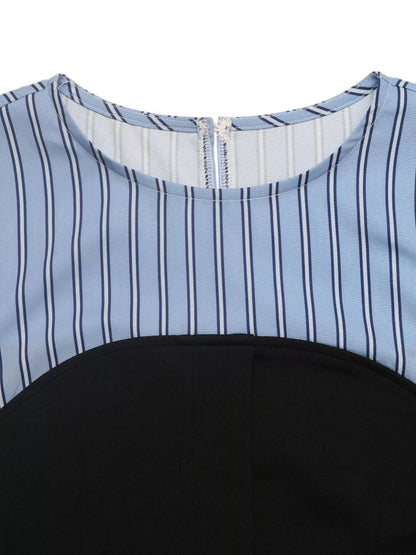 Striped bow-neck blouse with contrast bodice