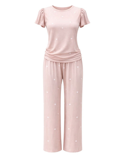 Heartfull PJ – Silky Printed Pajama Set 2PC In Blush Hearts